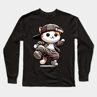 Groove Whisker: B-Boy Cat Breakdancing Long Sleeve T-Shirt